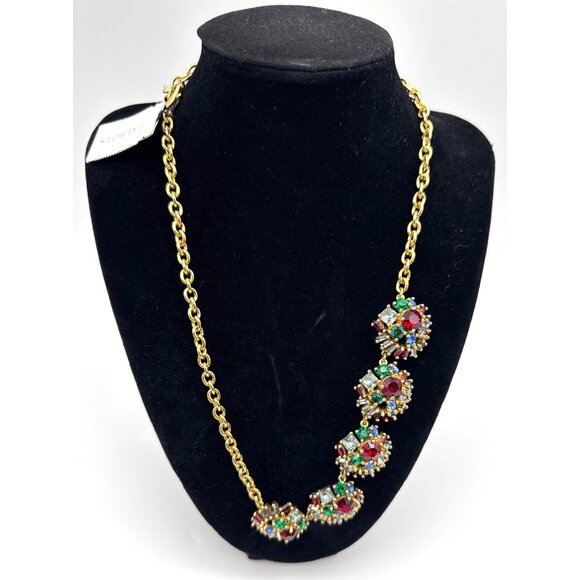 Talbots Gold Tone Multi Colored Rhinestone Necklace NEW With Tag - Picture 3 of 6